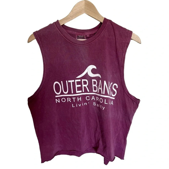 U.S. Vintage • Sleeveless ‘Outer Banks NC Livin’ Salty’ Crop Top - Picture 1 of 5